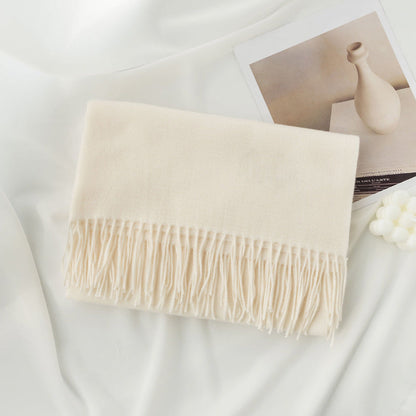 Simple Solid Color Fringed Winter Scarf