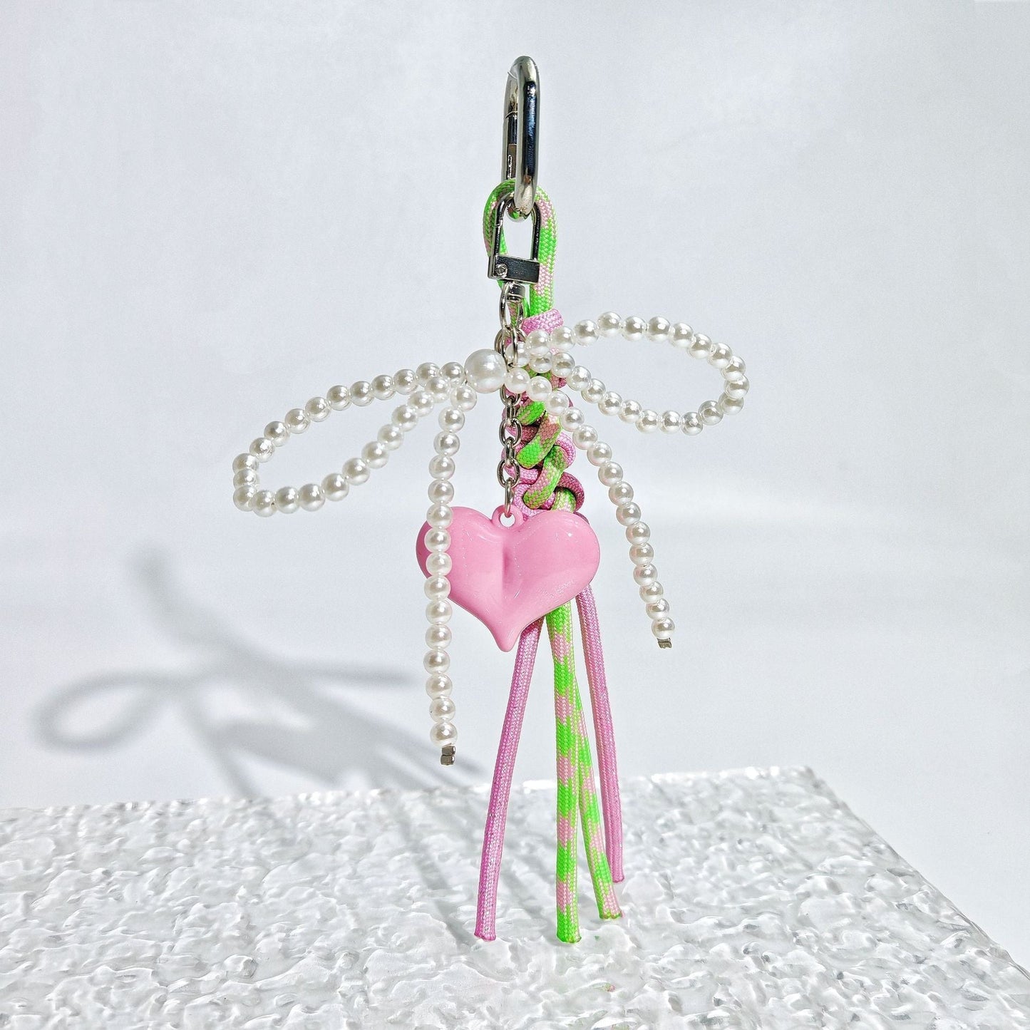 Cute Pearl Bow Colorful Braided Bag Charm