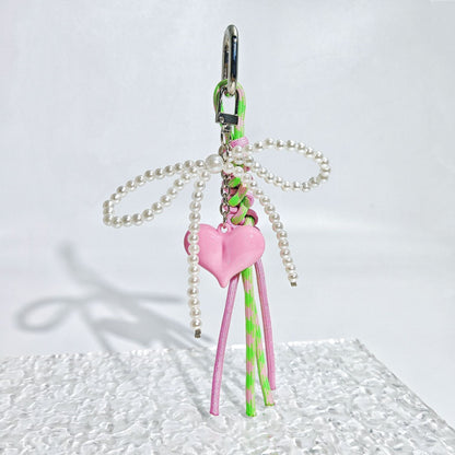 Cute Pearl Bow Colorful Braided Bag Charm