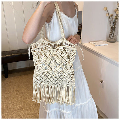 Tassel Hollow Out Woven Shoulder Bag