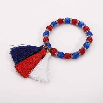 Independence Day Handmade Beaded Tassel Bracelet