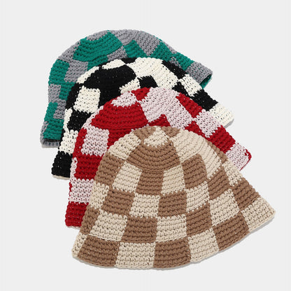 Crochet Knit Plaid Classic Bucket Hat