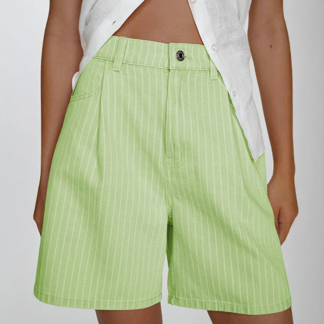 Striped High Waist Oversized Casual Shorts