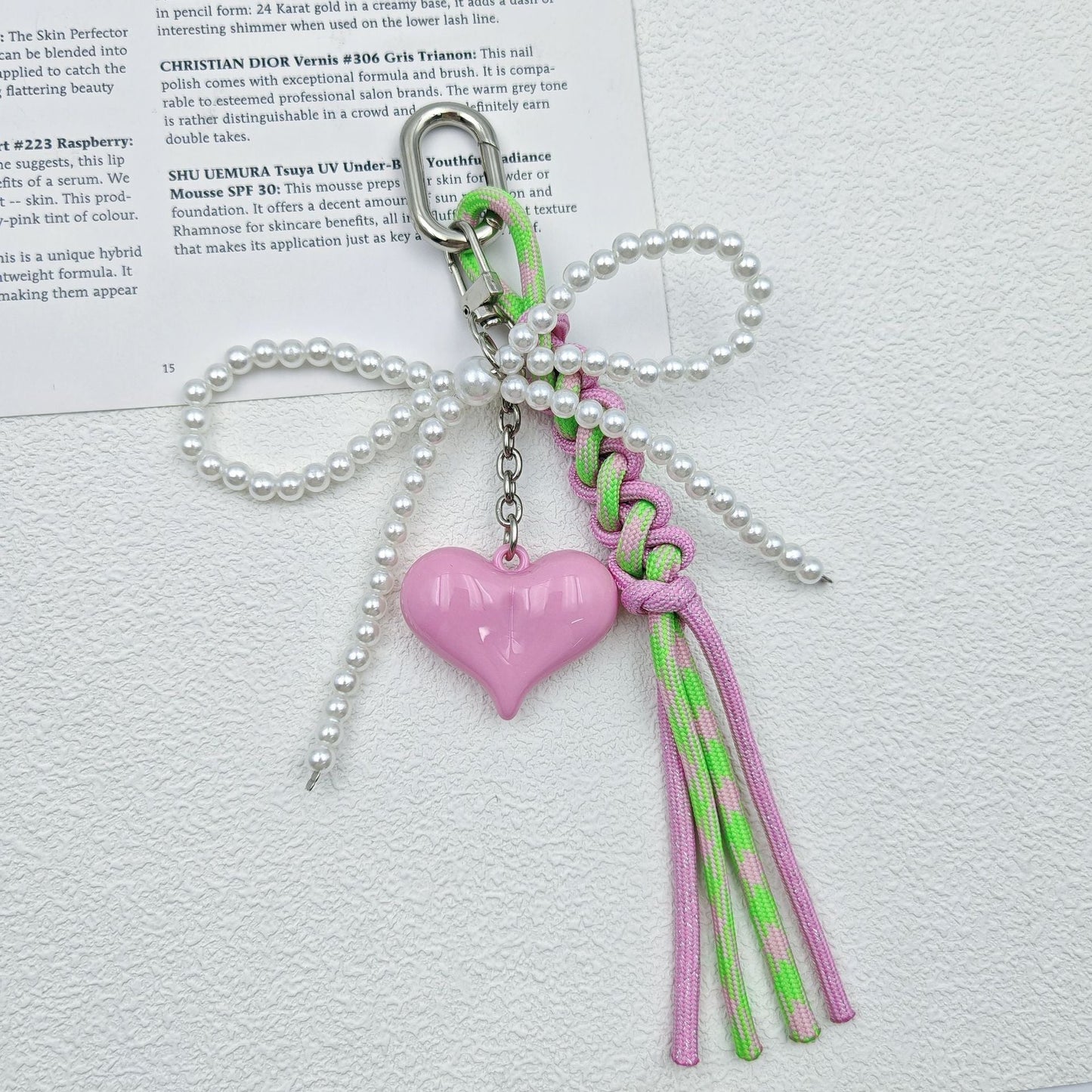 Cute Pearl Bow Colorful Braided Bag Charm