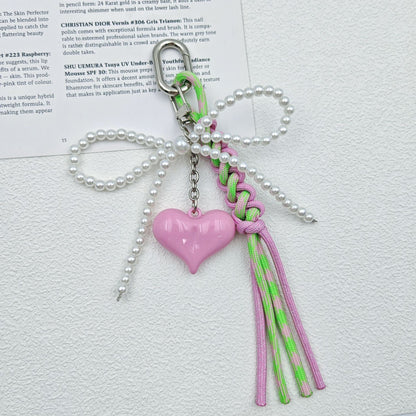 Cute Pearl Bow Colorful Braided Bag Charm