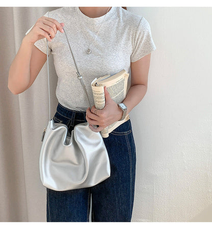 Trendy Solid Color Ruched Tote Shoulder Bag