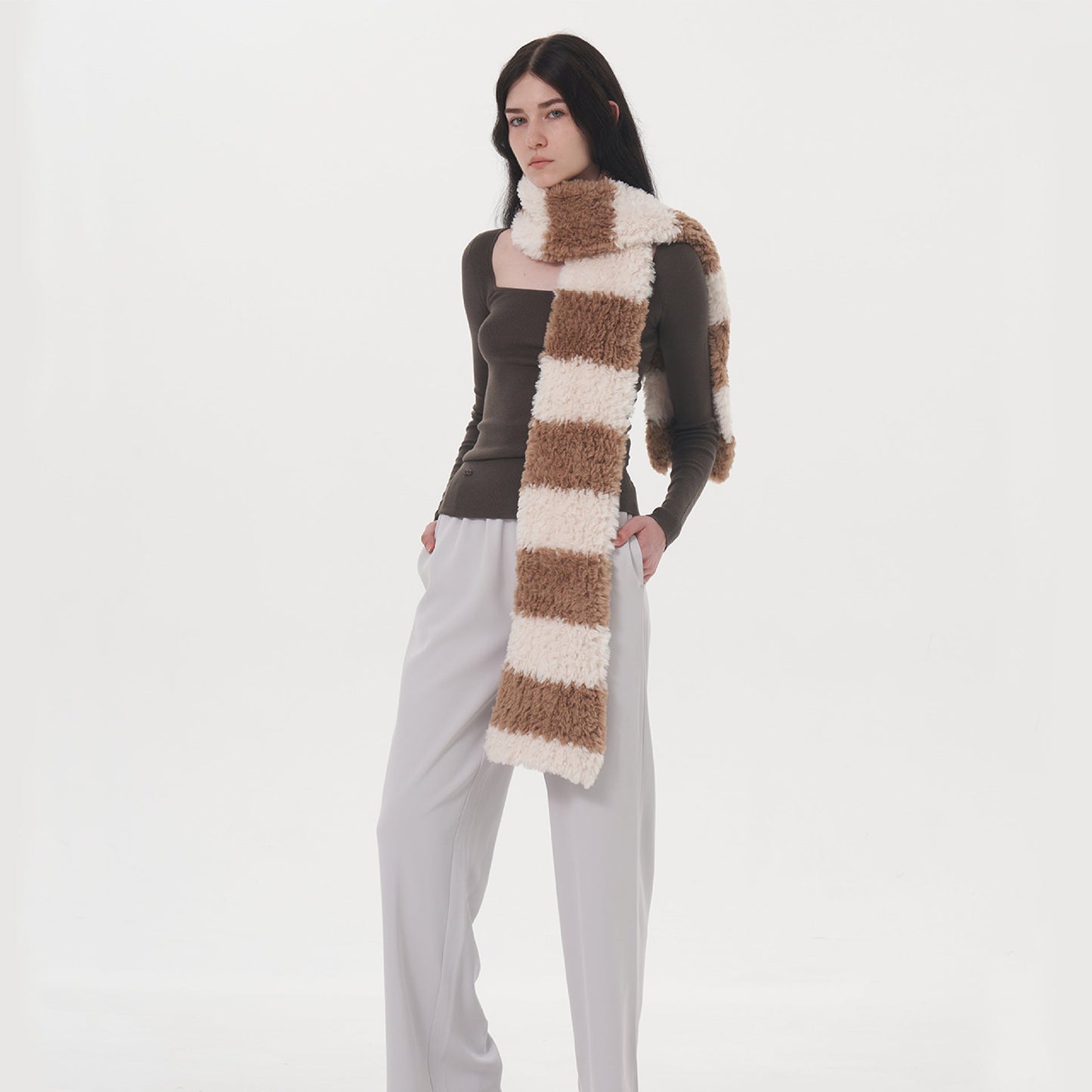 Plushed Striped Cute Color Block Scarves