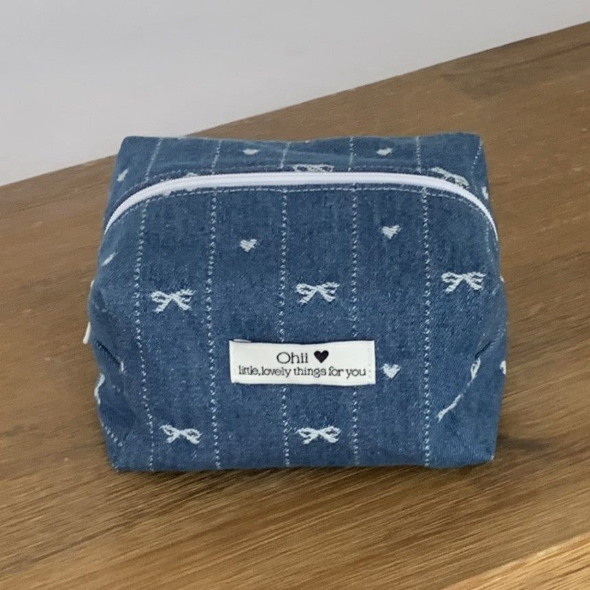 Denim Bow Print Mini Storage Bag