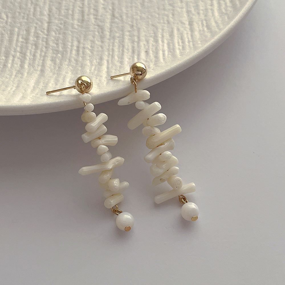 Asymmetric Corals Shells Drop Stud Earrings