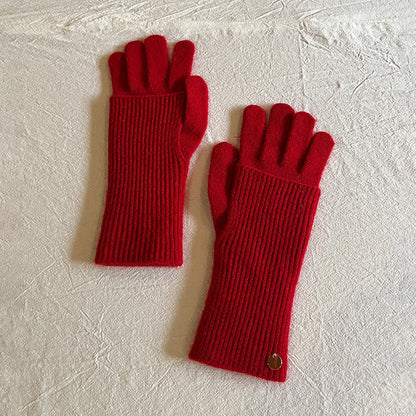 Convertible Wool Solid Color Warm Knit Gloves