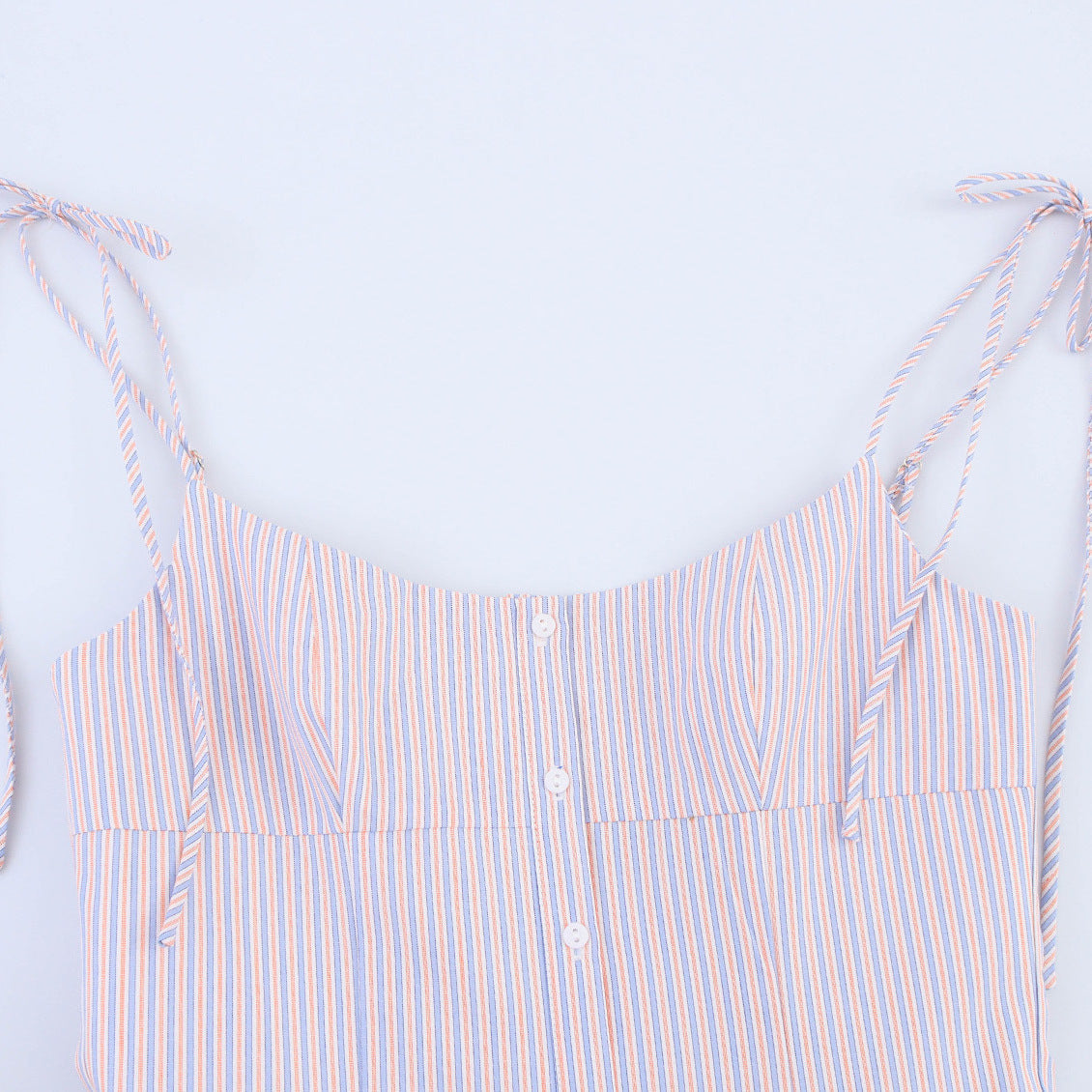 Sweet Striped Buttons String Puffy Mini Dresses