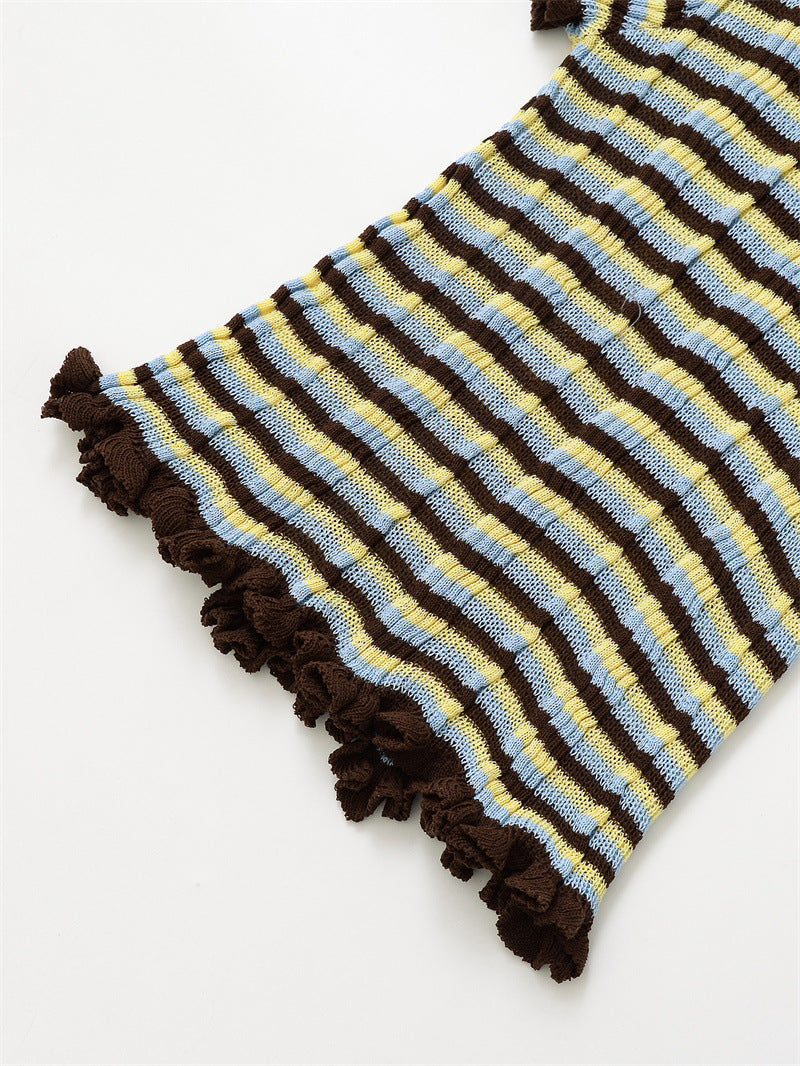 Casual Solid Color Crew Neck Striped Top