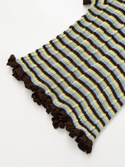 Casual Solid Color Crew Neck Striped Top