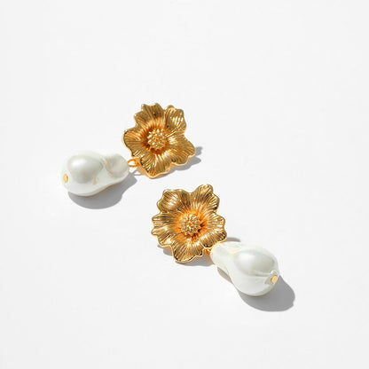 Vintage Flower Pearl Drop Earrings