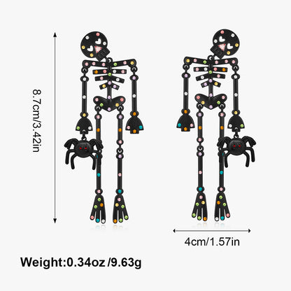 Rhinestone Skeleton Halloween Dangle Stud Earrings