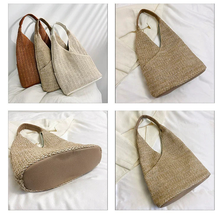 Large Capacity Straw Shoulder Bags