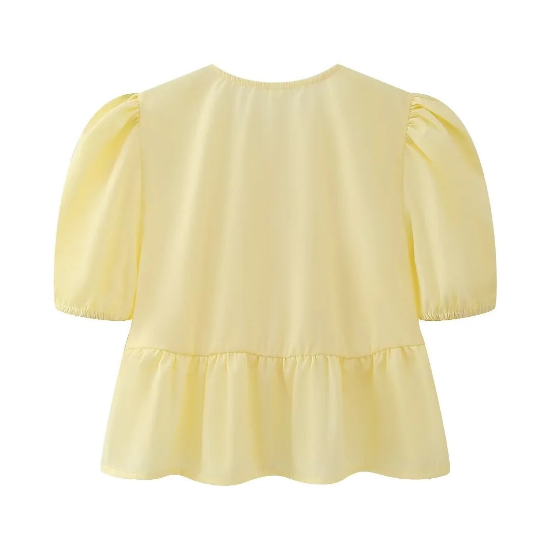 Cute Tie Front Round Neck Pullover Top