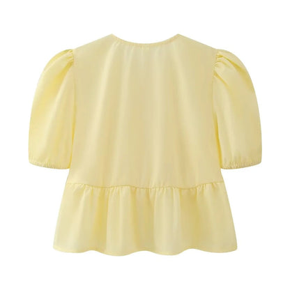 Cute Tie Front Round Neck Pullover Top