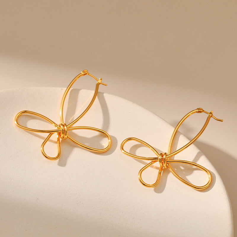 Gold Plated Hollow Bow Stud Earrings