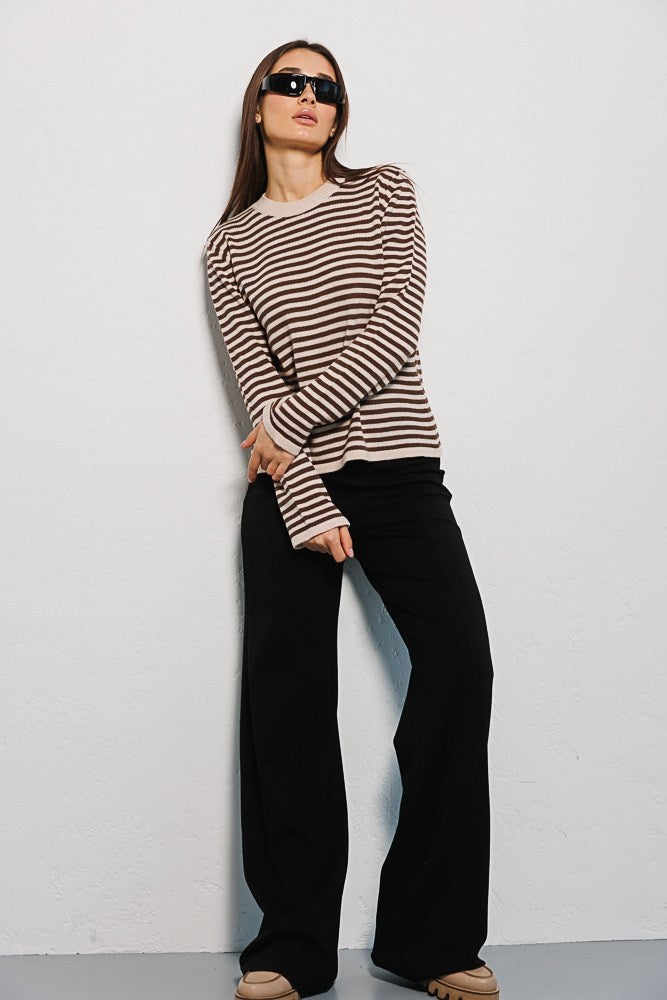 Stripe Contrast Color Knit Tops
