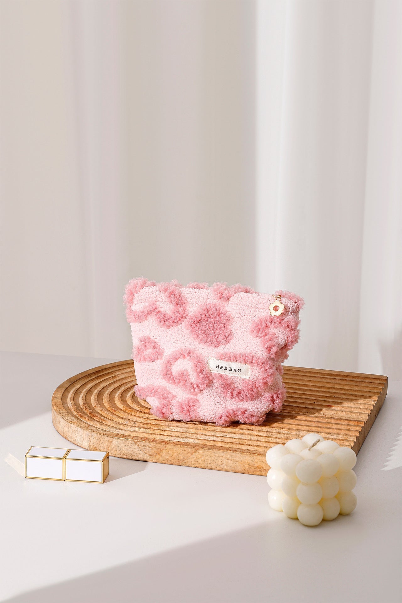 Pink Plushed Love Jacquard Make Up Bag