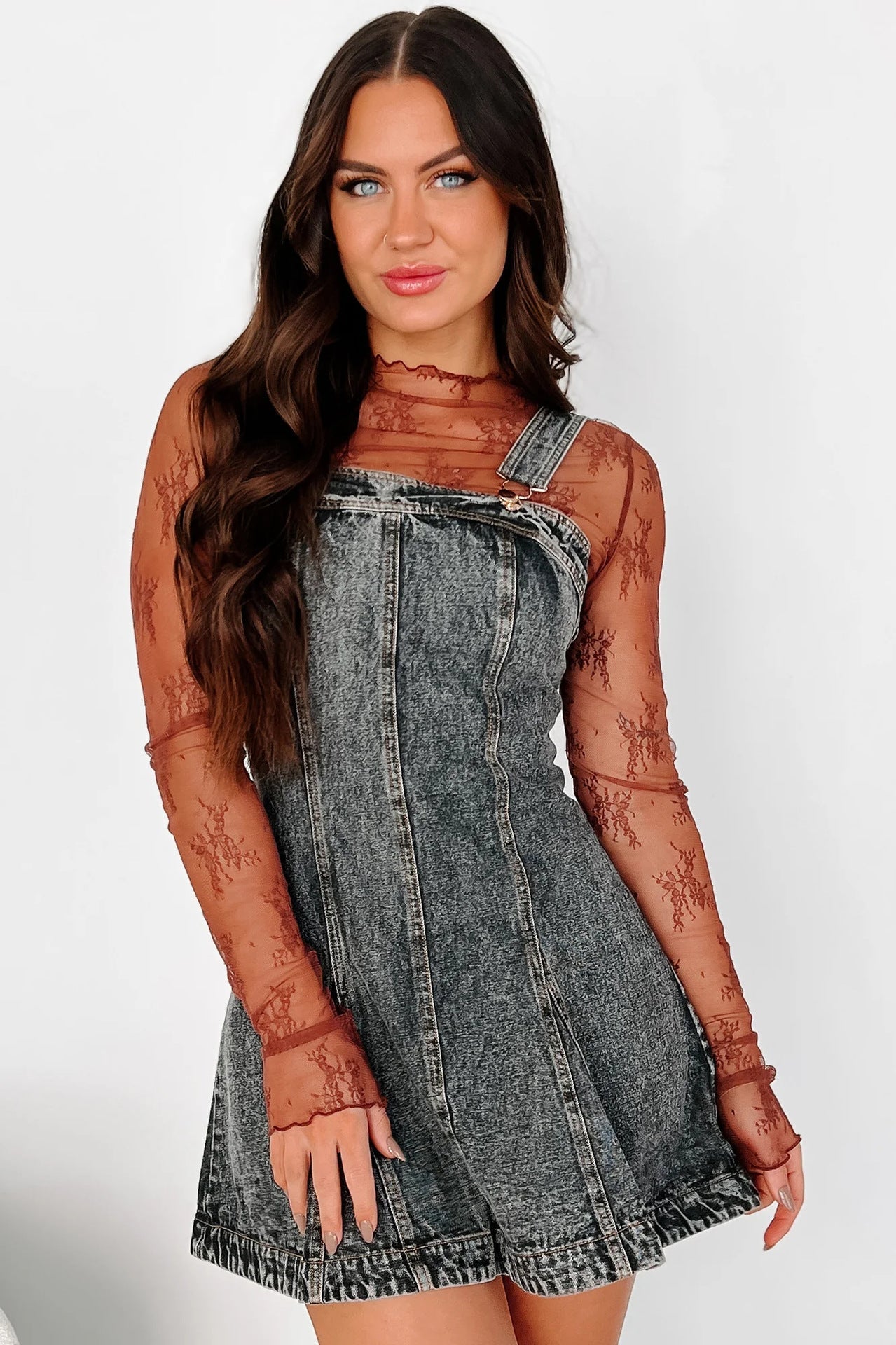 Washed Denim Spaghetti Mini Dress