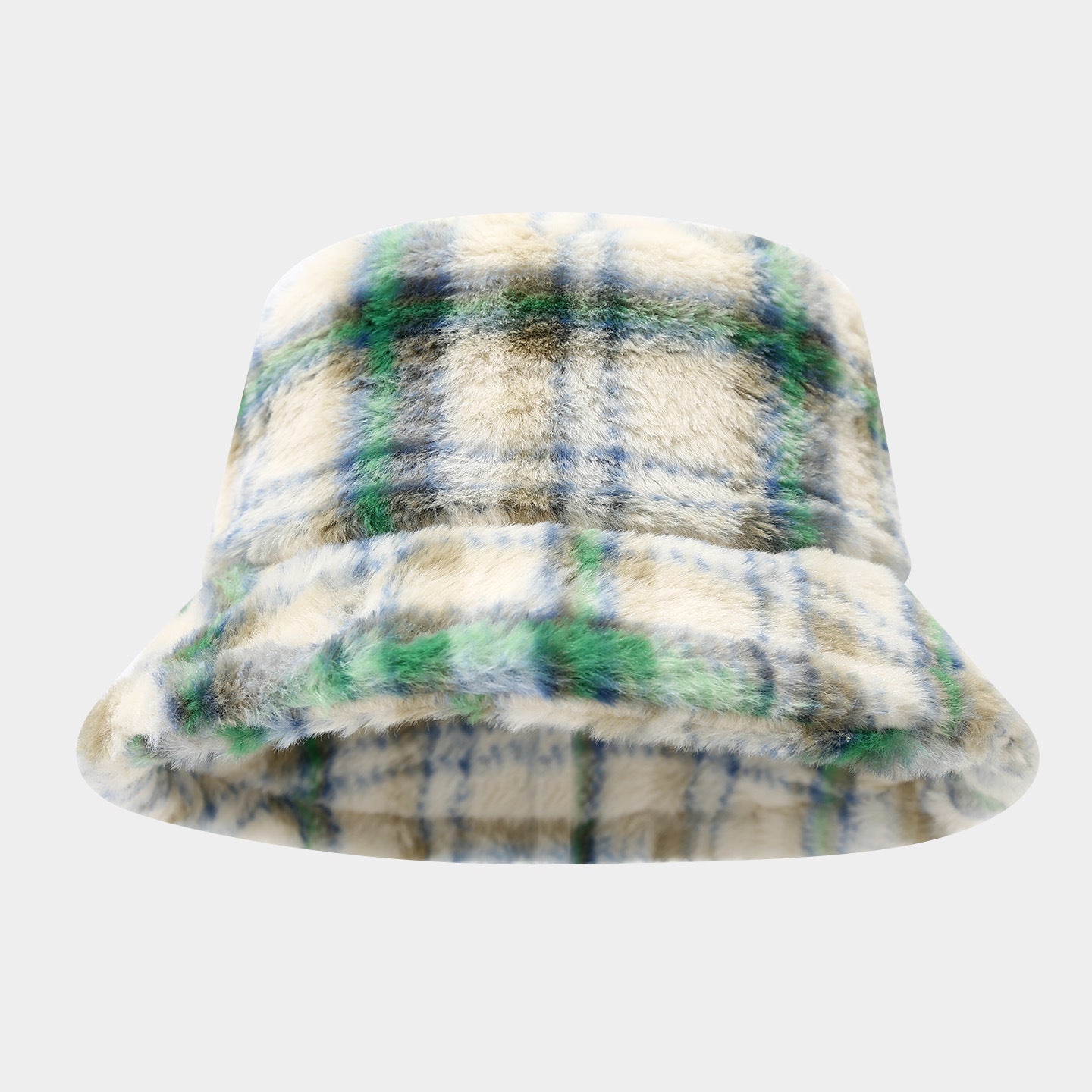 Color Block Plaid Soft Fleece Bucket Hat