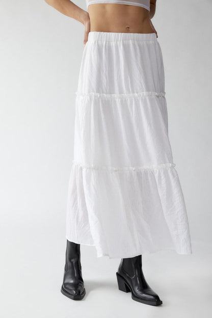 Chic Splice Pleated Lace Maxi Skirt