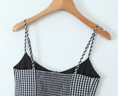 Fashion Plaid Front Button Sleeveless Mini Dresses