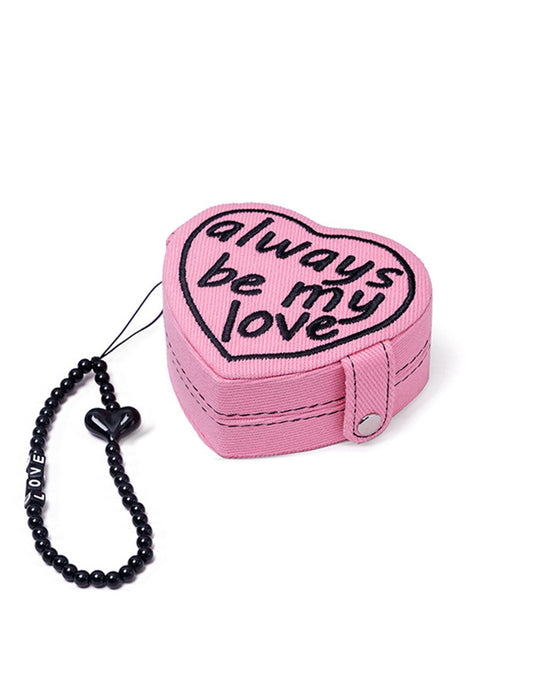 Vintage Heart Shape Embroidered Flower Jewelry Case