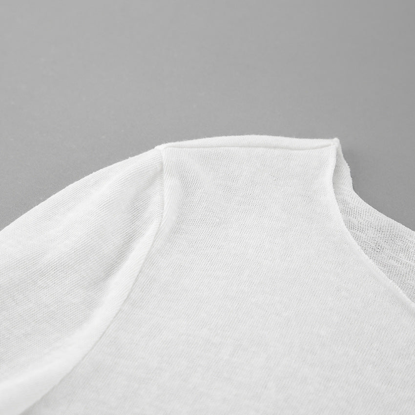 Solid Color Splicing Round Neck Simple Top