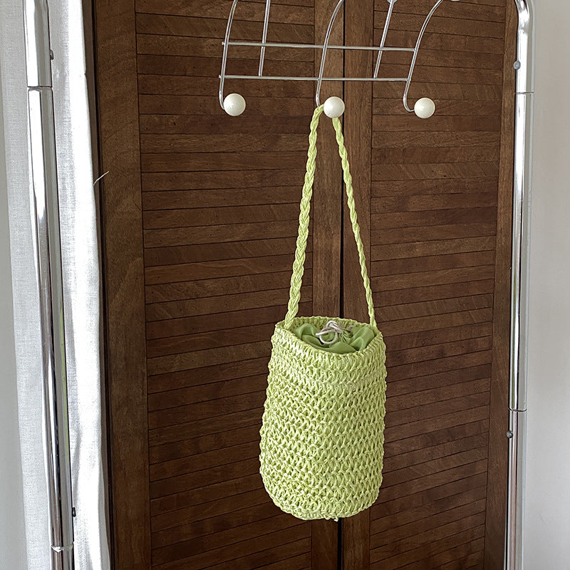 Solid Color Braided Bucket Shoulder Bag