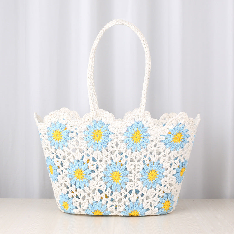 Hollow Out Flower Woven Shoulder Tote Bag