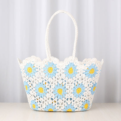 Hollow Out Flower Woven Shoulder Tote Bag