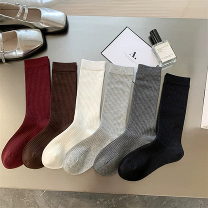Solid Color Simple Ribbed Socks