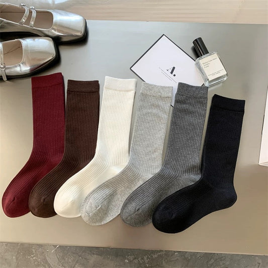 Solid Color Simple Ribbed Socks