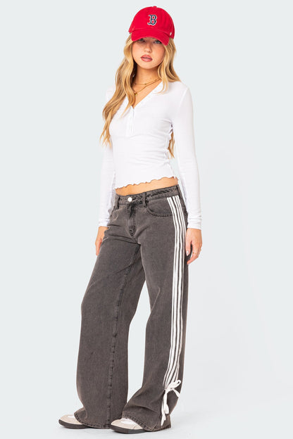 Low Collar Denim Pant Side Striped Jeans