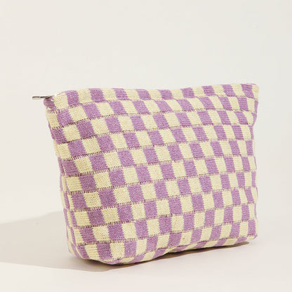 Plaid Color Block Lage Capacity Make Up Bag