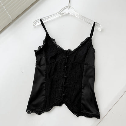 Sweet Slim Buttons Lace String Top