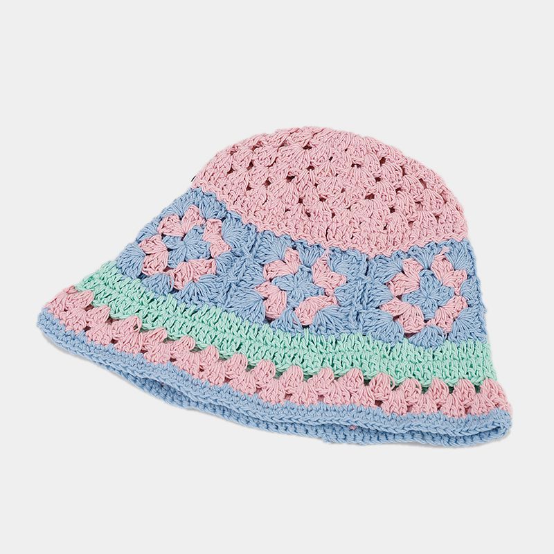 Contrast Color Hollow Out Crochet Bucket Hat