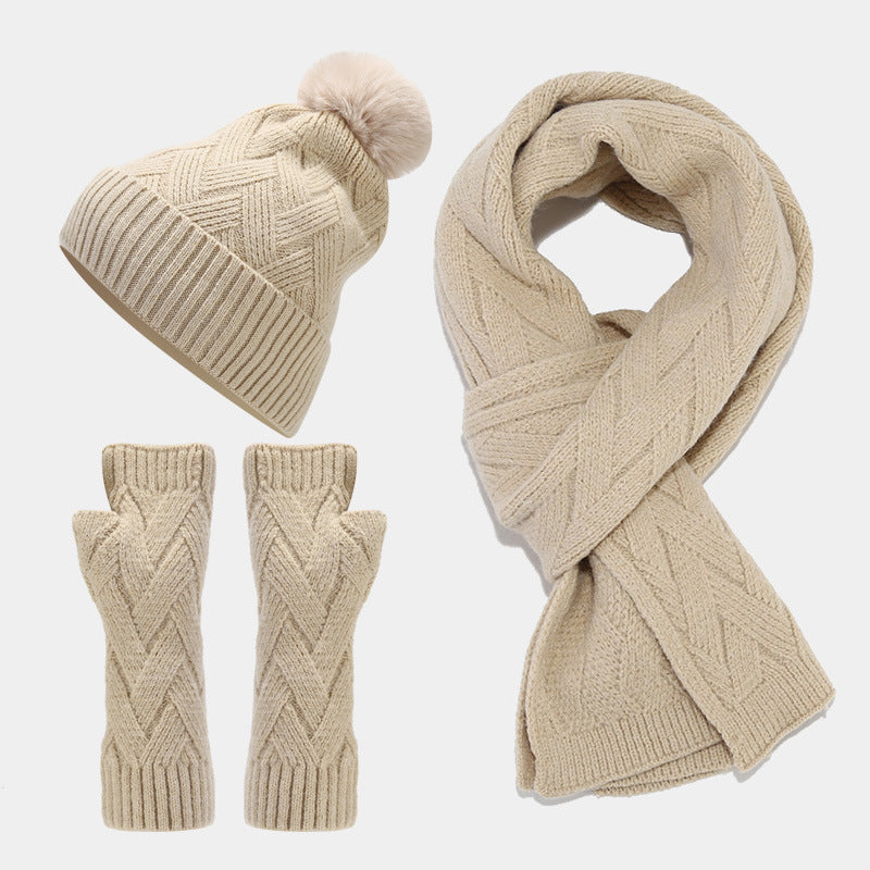 3PCS Solid Color Twist Hat & Scarf Sets