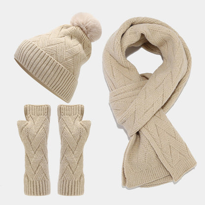 3PCS Solid Color Twist Hat & Scarf Sets