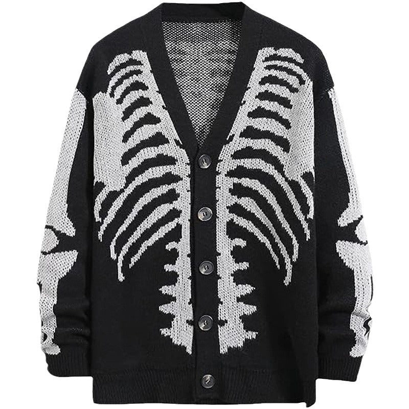 Halloween Skull Jacquard Knit Cardigan