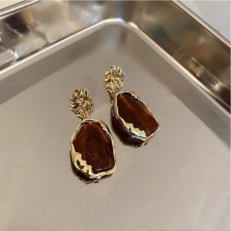 Vintage Gold Irregular Crystal Drop Earrings