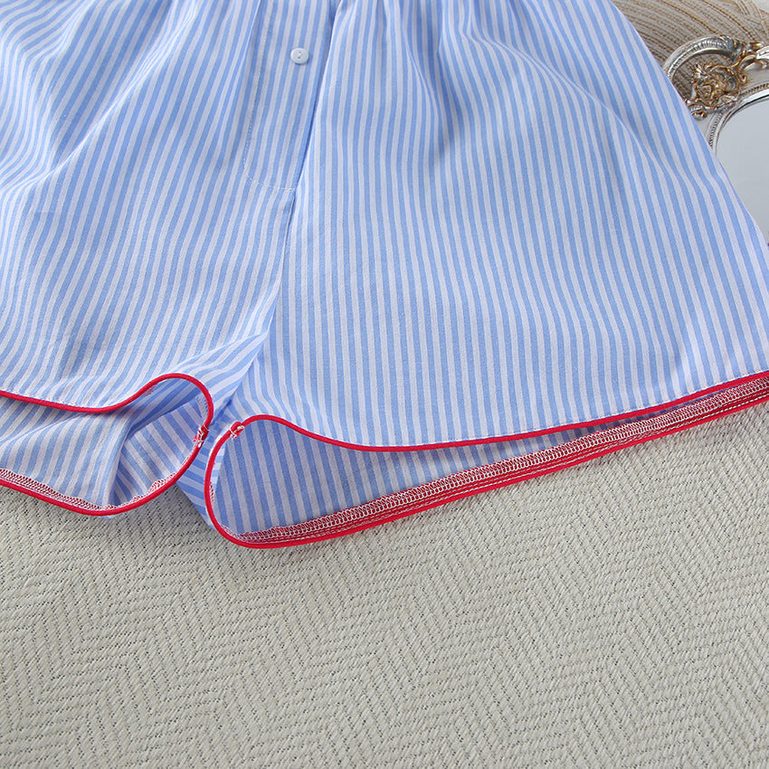 Striped Loose Shirt Shorts Loungewear Set