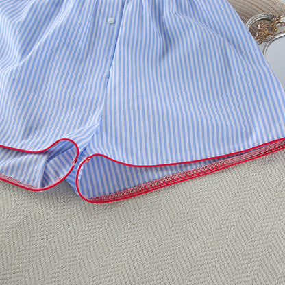 Striped Loose Shirt Shorts Loungewear Set