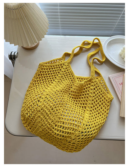 Solid Color Hollow Out Simple Beach Shoulder Bag