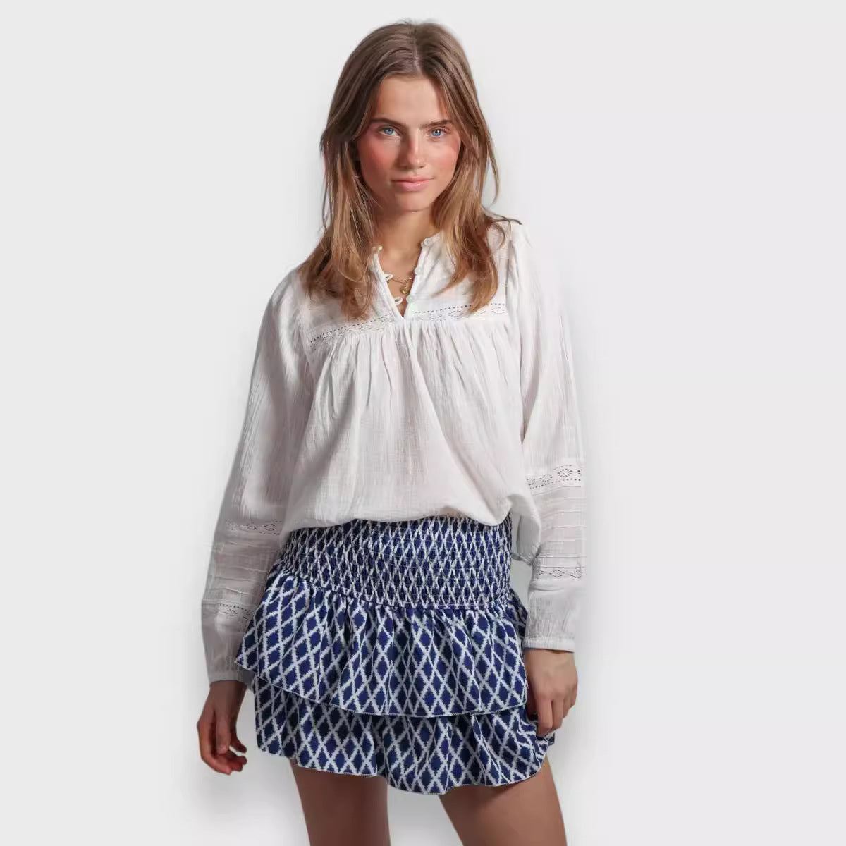 Striped Ruffle Layer Hem Casual Mini Skirts