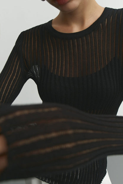 Round Neck See Through Knit Top