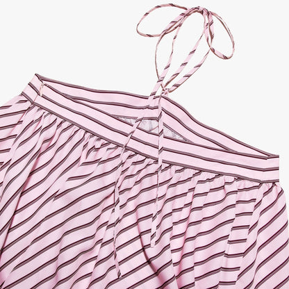 Cute Solid Color Striped Halter Backless Dress